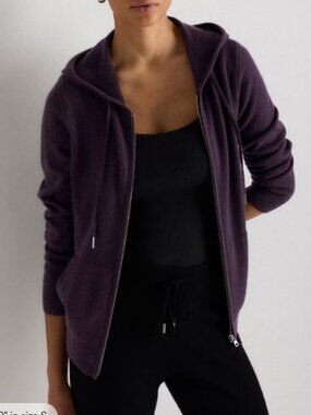Quince Mongolian Cashmere Full-Zip Hoodie S Deep Orchid Purple NWT